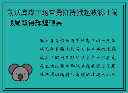 勒沃库森主场奋勇拼搏掀起波澜壮阔战局取得辉煌硕果